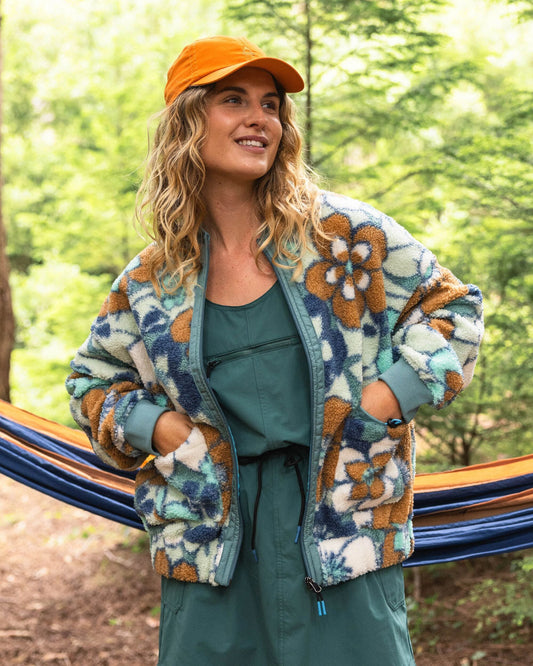 Lucia Recycled Sherpa Fleece - Vintage Floral Aqua