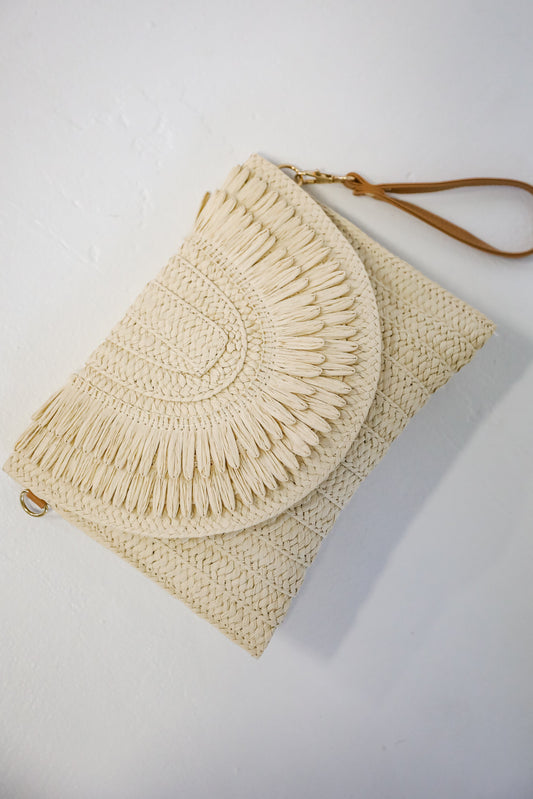 Already There Ivory Straw Clutch